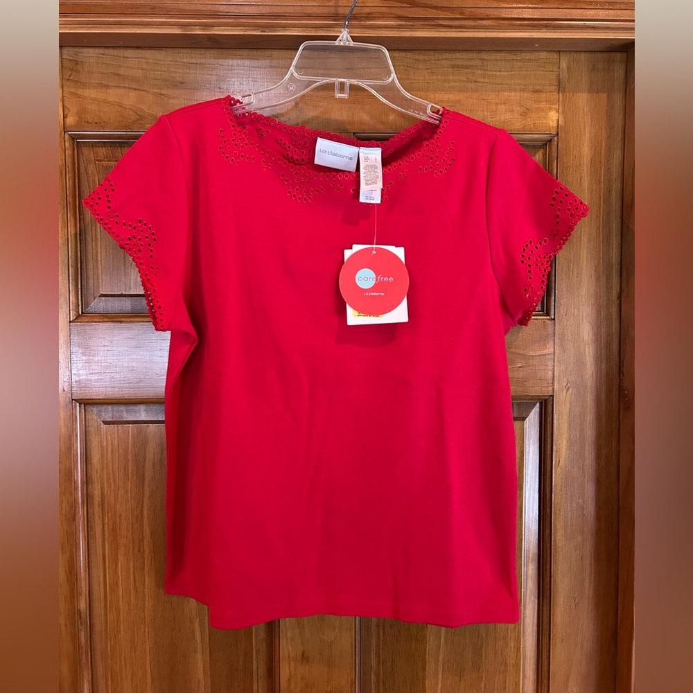 Liz Claiborne Red Eyelet Short Sleeve Top